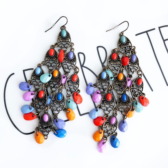 Boutique Jewelry - Retro Peacock 4" Extra Long Earrings